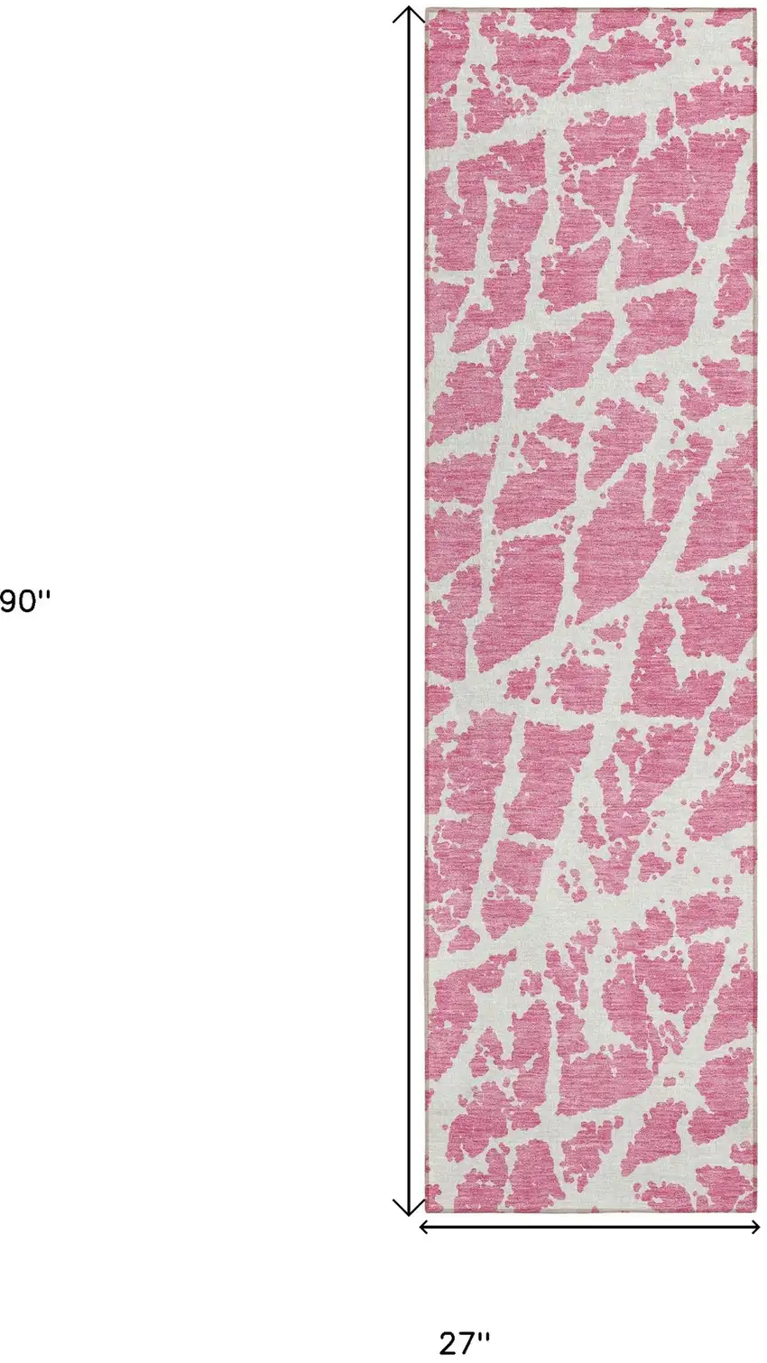 8' Runner Pink and Ivory Abstract Washable Non Skid Indoor Outdoor Runner Rug Photo 3
