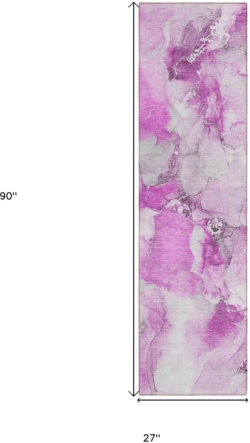 Pink and Ivory Abstract Washable Indoor Outdoor Runner Rug Photo 8