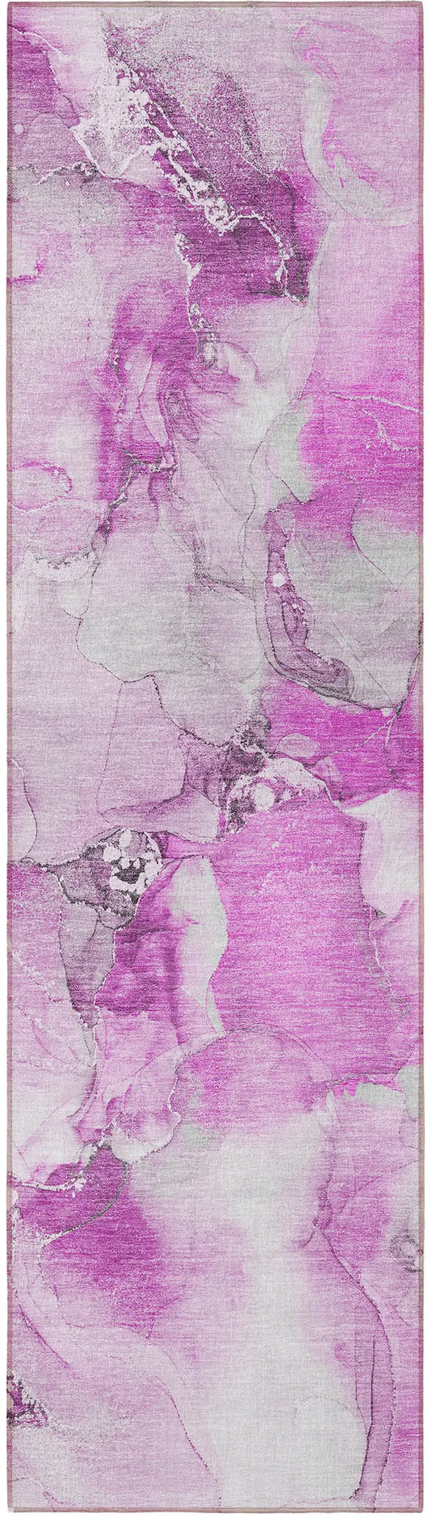 Pink and Ivory Abstract Washable Indoor Outdoor Runner Rug Photo 2