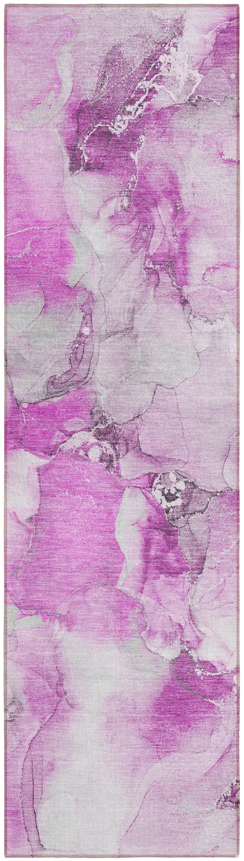Pink and Ivory Abstract Washable Indoor Outdoor Runner Rug Photo 2