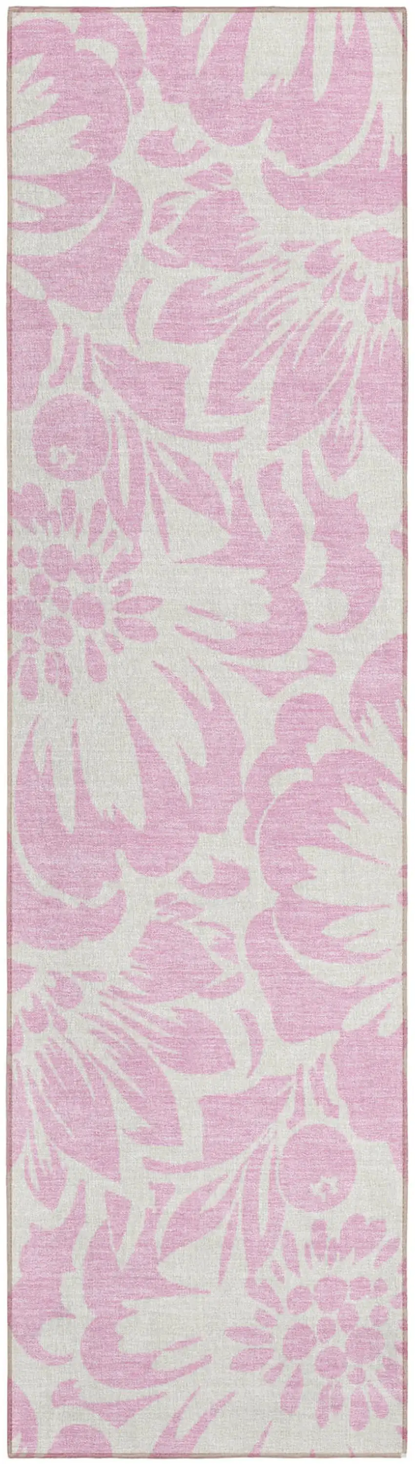 Pink and Ivory Floral Washable Non Skid Indoor Outdoor Runner Rug Photo 2