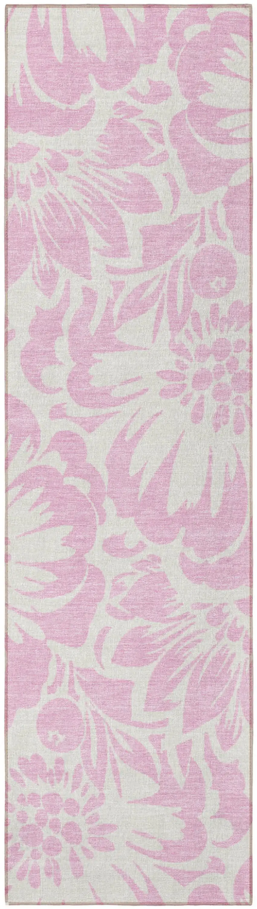 Pink and Ivory Floral Washable Non Skid Indoor Outdoor Runner Rug Photo 4