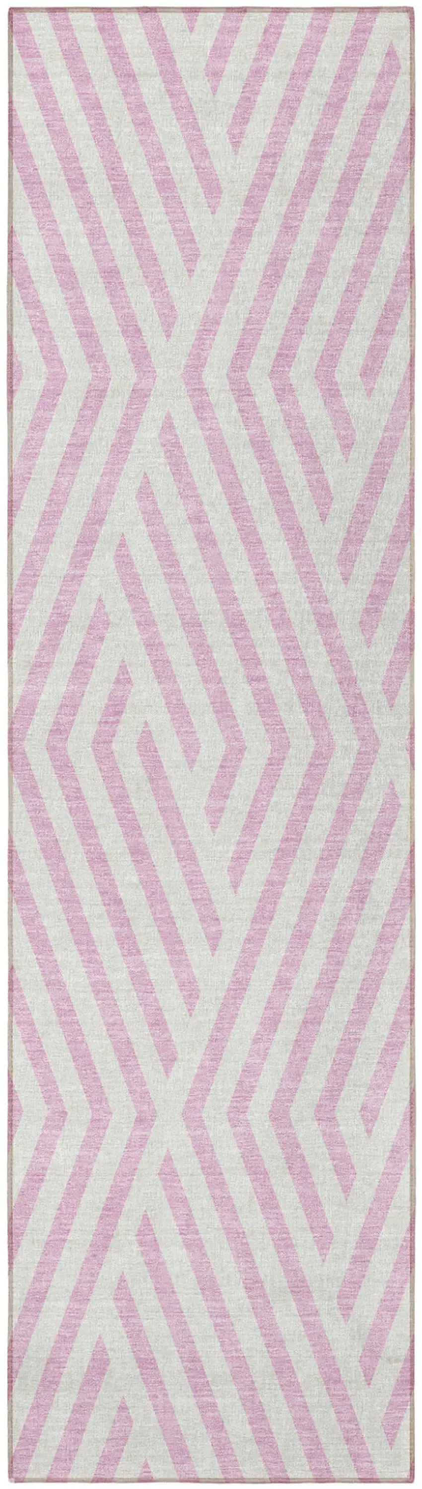 Pink and White Geometric Washable Non Skid Indoor Outdoor Runner Rug Photo 4