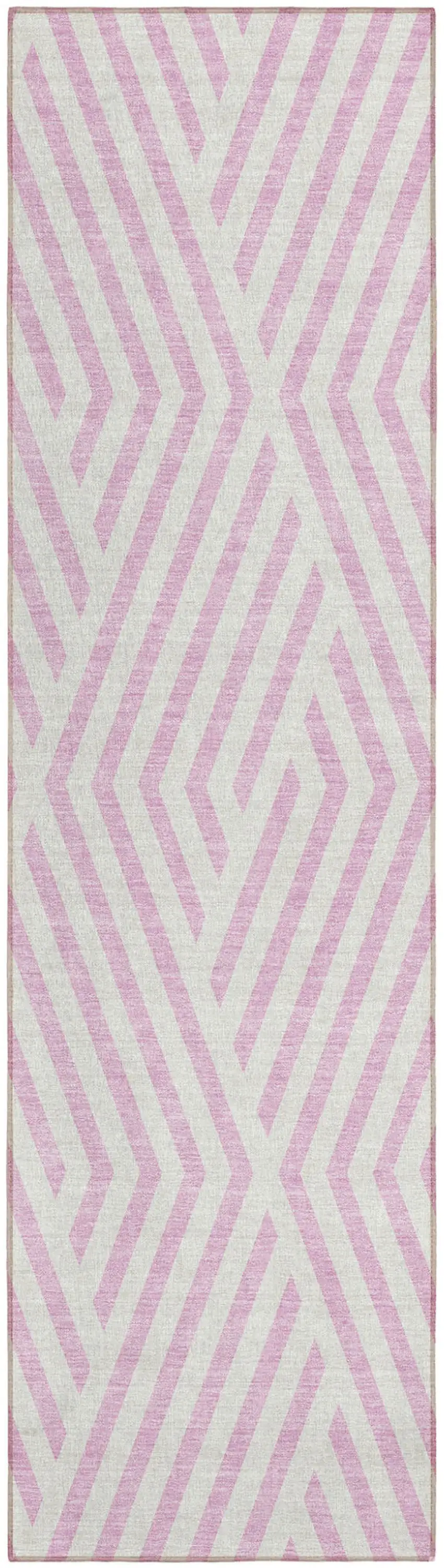 Pink and White Geometric Washable Non Skid Indoor Outdoor Runner Rug Photo 2