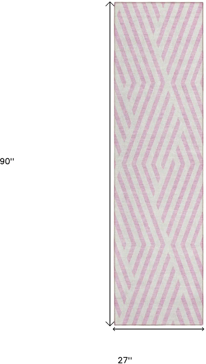 Pink and White Geometric Washable Non Skid Indoor Outdoor Runner Rug Photo 3