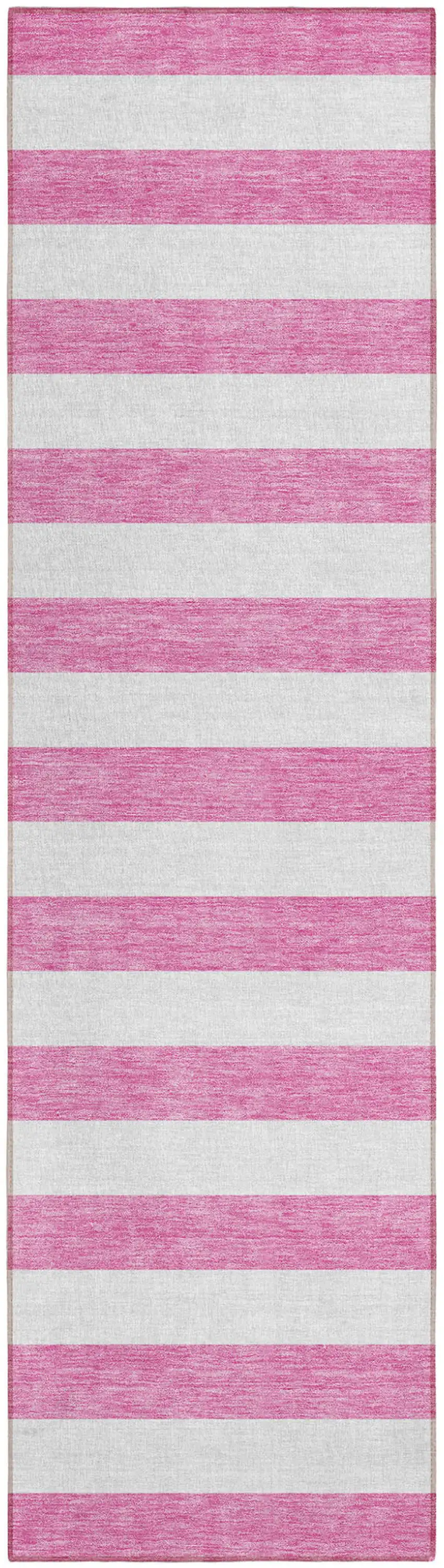 Pink and White Striped Washable Indoor Outdoor Runner Rug Photo 2