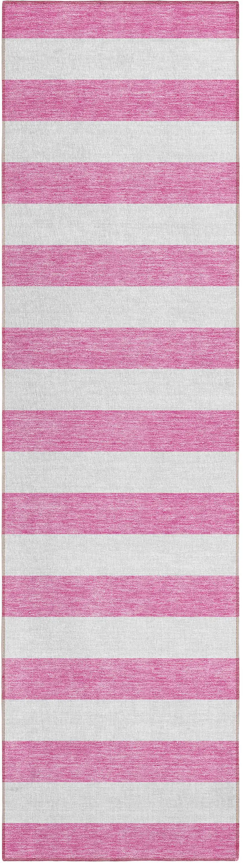 Pink and White Striped Washable Indoor Outdoor Runner Rug Photo 2