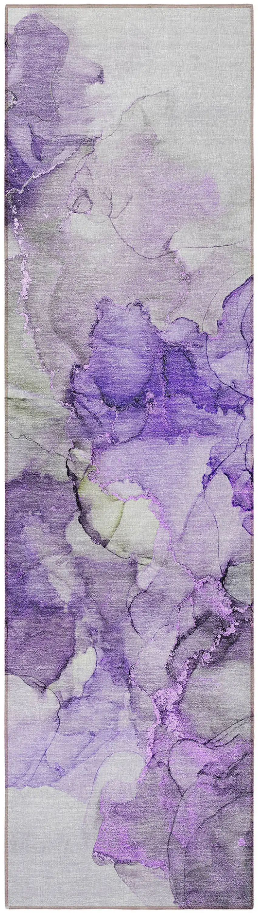 8' Runner Purple Abstract Washable Non Skid Indoor Outdoor Runner Rug Photo 4
