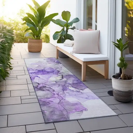 Purple Abstract Washable Non Skid Indoor Outdoor Runner Rug Photo 8