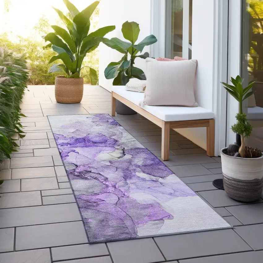 Purple Abstract Washable Non Skid Indoor Outdoor Runner Rug Photo 8