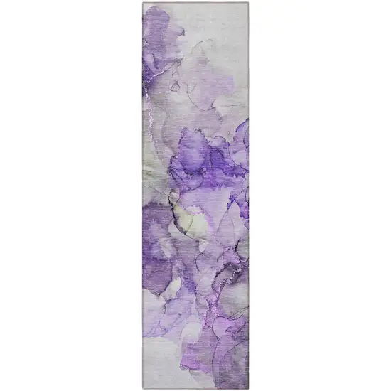 8' Runner Purple Abstract Washable Non Skid Indoor Outdoor Runner Rug Photo 5