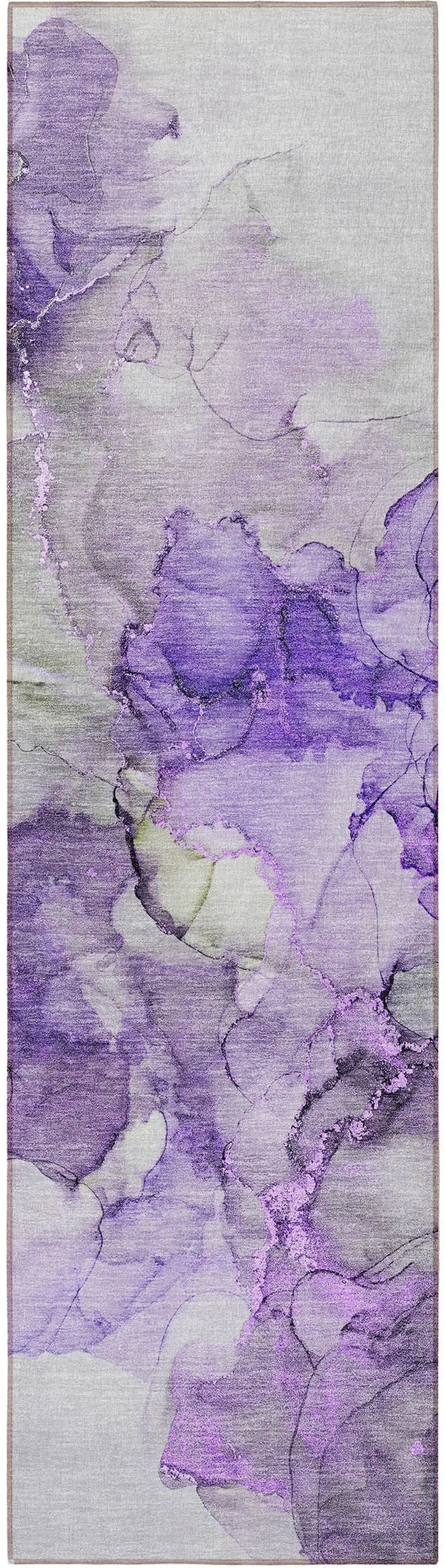 8' Runner Purple Abstract Washable Non Skid Indoor Outdoor Runner Rug Photo 5