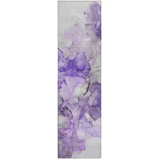 8' Runner Purple Abstract Washable Non Skid Indoor Outdoor Runner Rug Photo 2