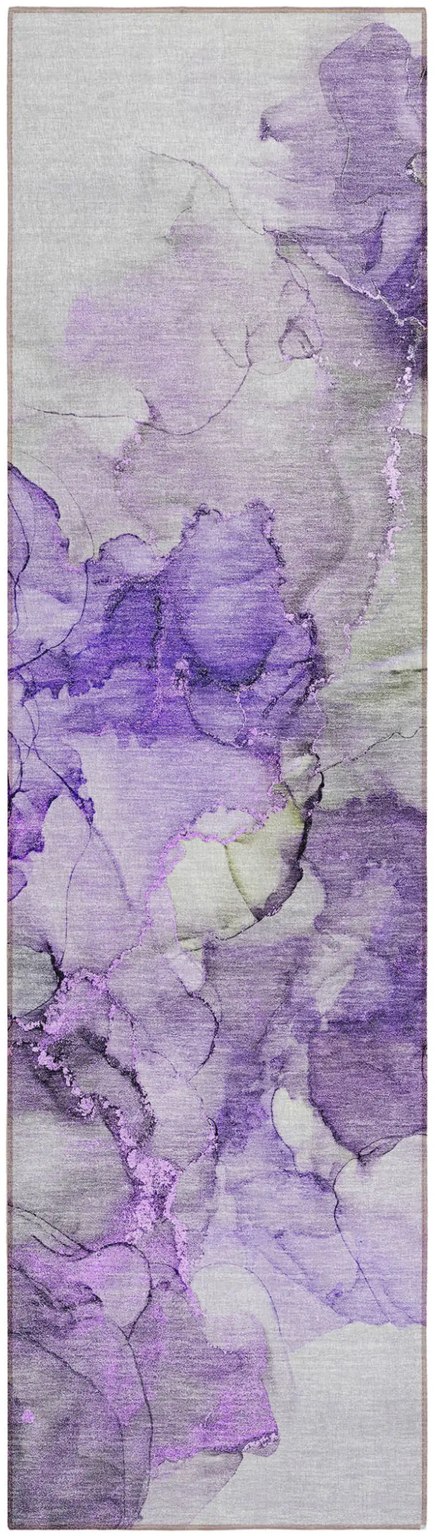 8' Runner Purple Abstract Washable Non Skid Indoor Outdoor Runner Rug Photo 2