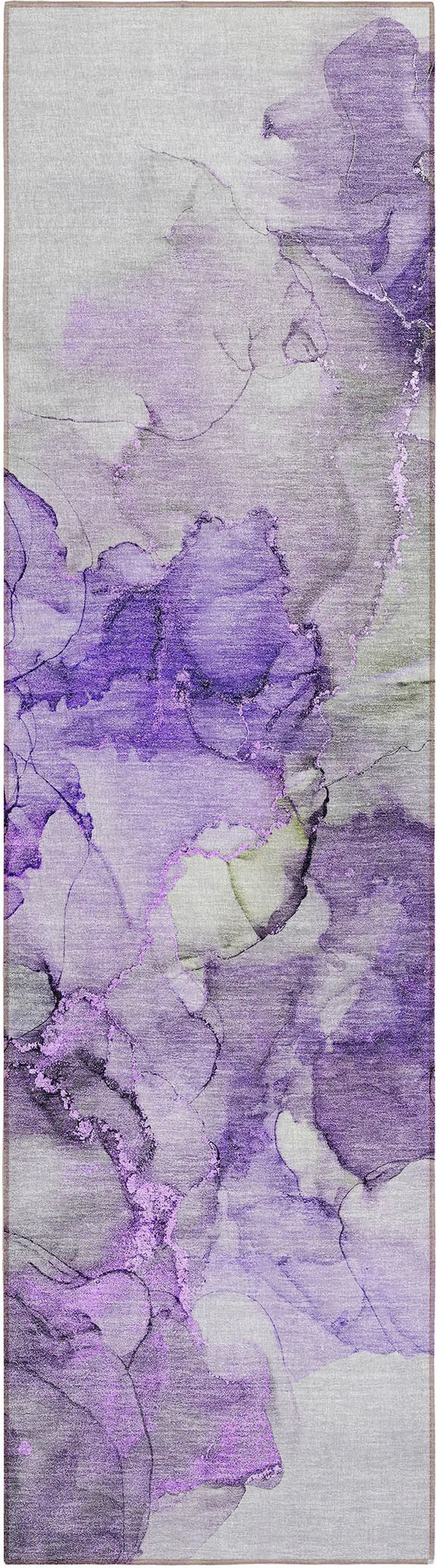 8' Runner Purple Abstract Washable Non Skid Indoor Outdoor Runner Rug Photo 2