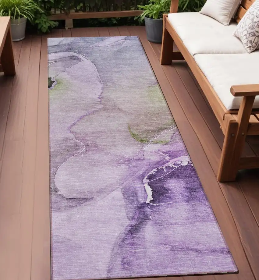 Purple Abstract Washable Indoor Outdoor Runner Rug Photo 1