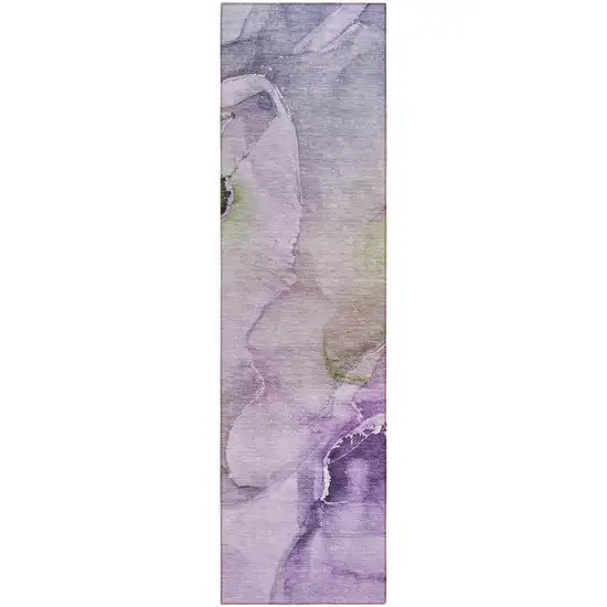 Purple Abstract Washable Indoor Outdoor Runner Rug Photo 2