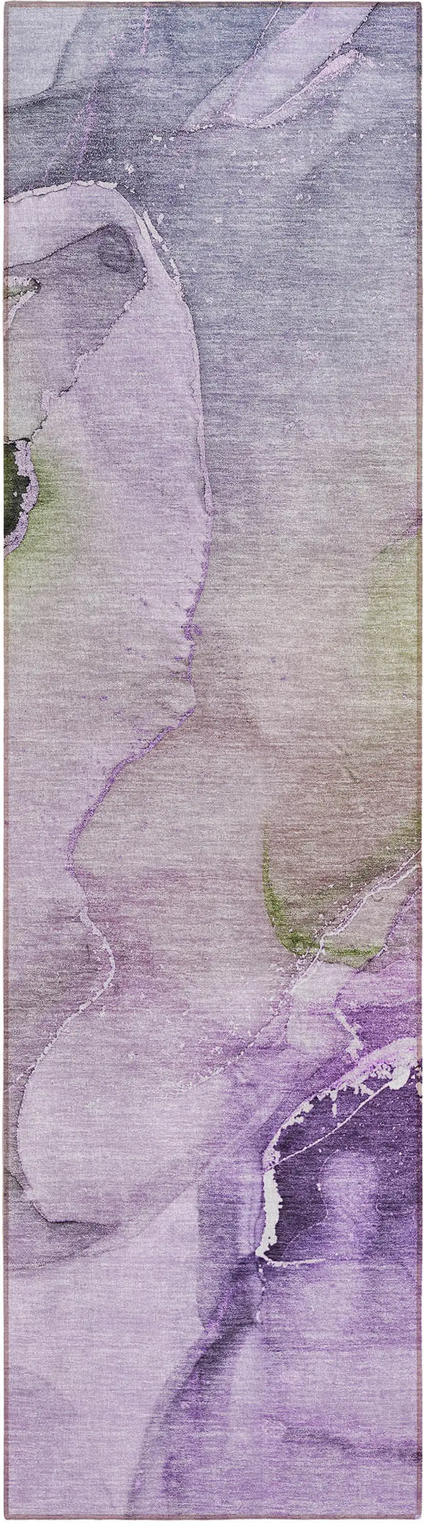Purple Abstract Washable Indoor Outdoor Runner Rug Photo 2