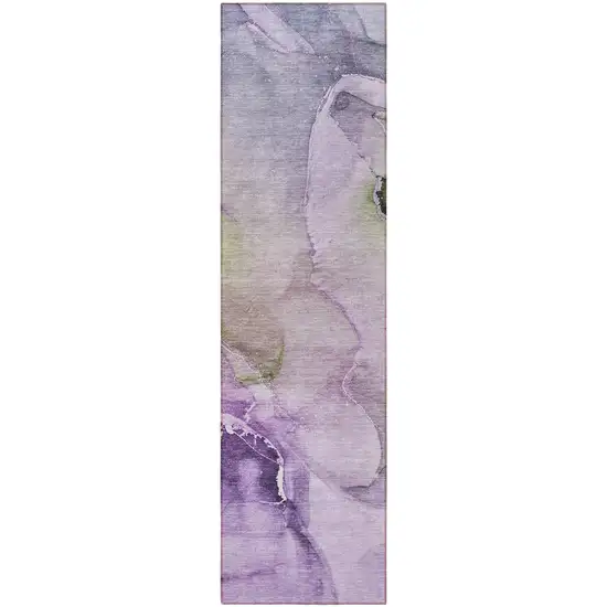 Purple Abstract Washable Indoor Outdoor Runner Rug Photo 5