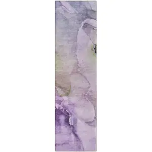 Photo of 8' Runner Purple Abstract Washable Non Skid Indoor Outdoor Runner Rug