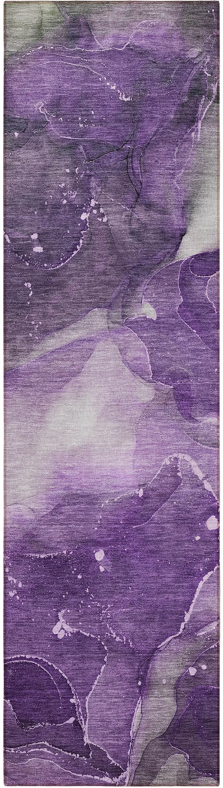 8' Runner Purple Abstract Washable Non Skid Indoor Outdoor Runner Rug Photo 4