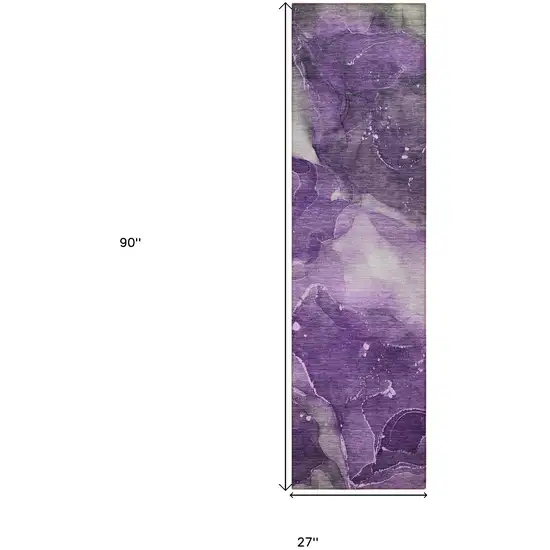 8' Runner Purple Abstract Washable Non Skid Indoor Outdoor Runner Rug Photo 3