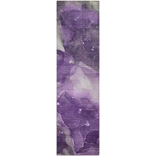 8' Runner Purple Abstract Washable Non Skid Indoor Outdoor Runner Rug Photo 2