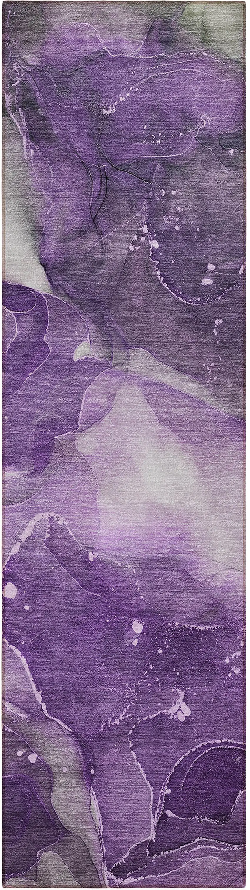 8' Runner Purple Abstract Washable Non Skid Indoor Outdoor Runner Rug Photo 2