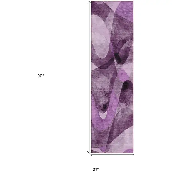 Purple Abstract Washable Non Skid Indoor Outdoor Runner Rug Photo 3