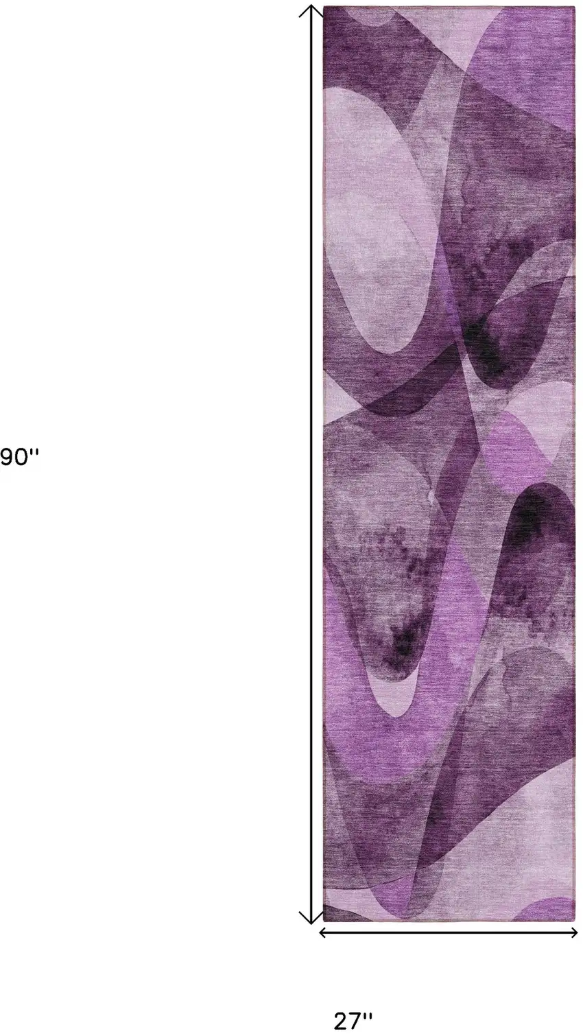 Purple Abstract Washable Non Skid Indoor Outdoor Runner Rug Photo 3