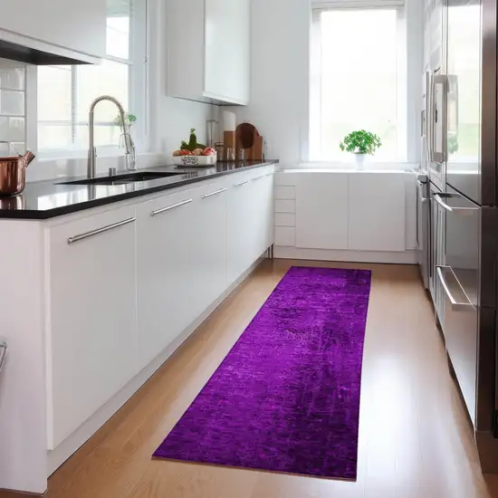 8' Runner Purple Abstract Washable Non Skid Indoor Outdoor Runner Rug Photo 9