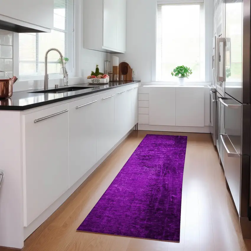 8' Runner Purple Abstract Washable Non Skid Indoor Outdoor Runner Rug Photo 9