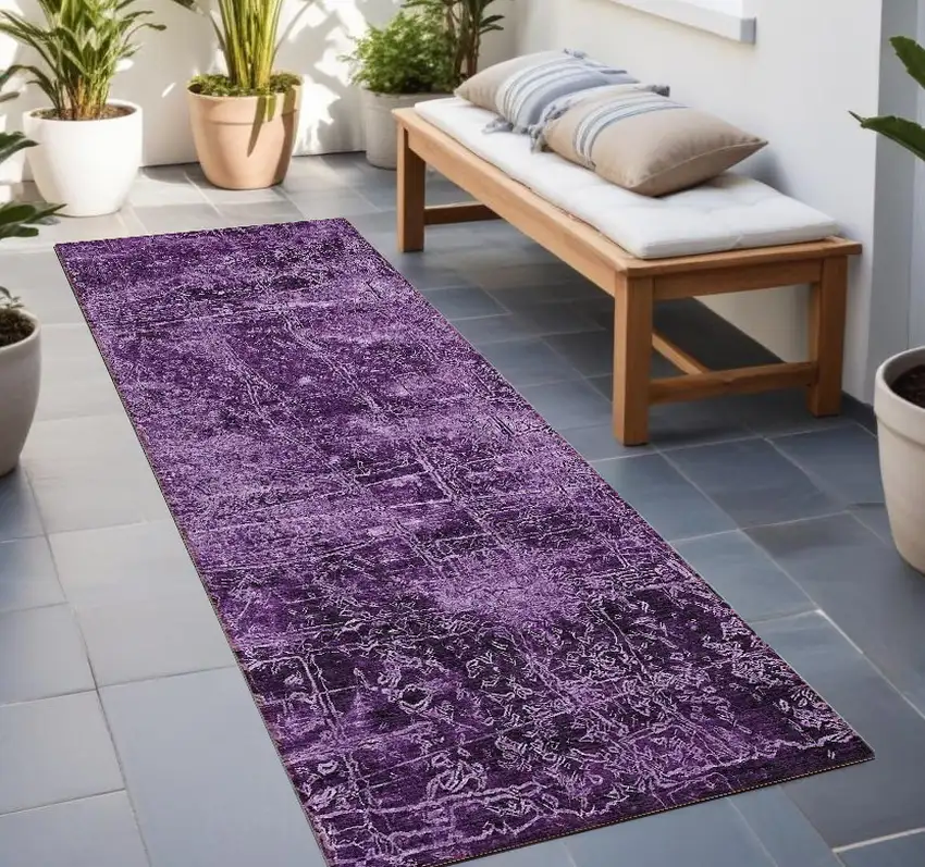 Purple Abstract Washable Non Skid Indoor Outdoor Runner Rug Photo 1