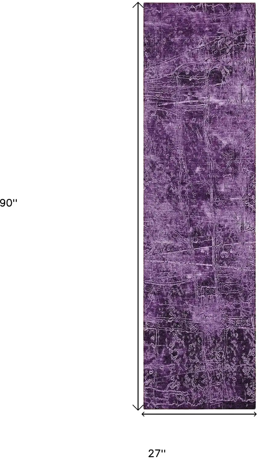 8' Runner Purple Abstract Washable Non Skid Indoor Outdoor Runner Rug Photo 3