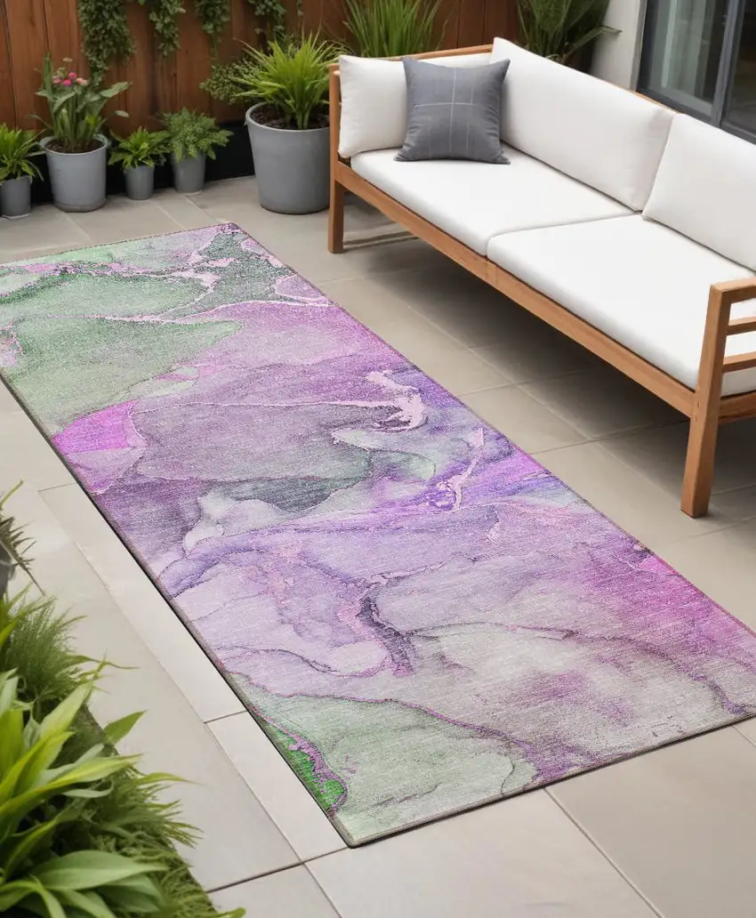 8' Runner Purple Abstract Washable Non Skid Indoor Outdoor Runner Rug Photo 1