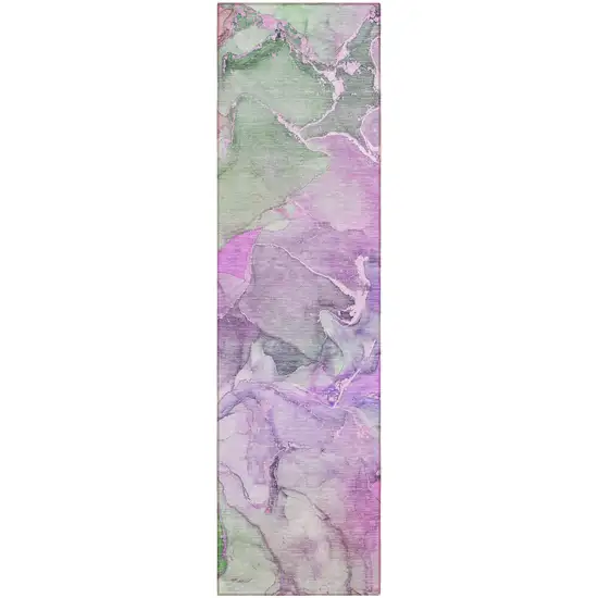 8' Runner Purple Abstract Washable Non Skid Indoor Outdoor Runner Rug Photo 2