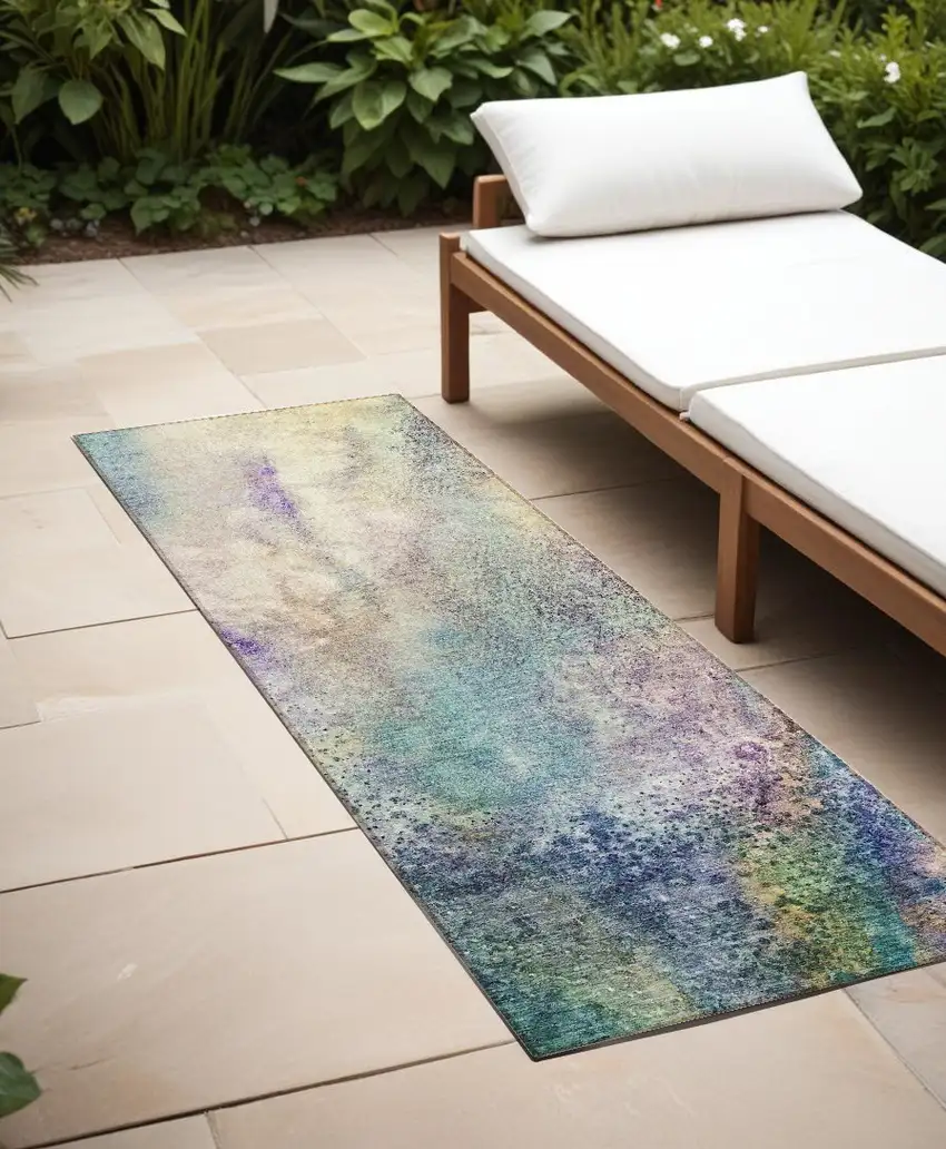 Purple Abstract Washable Non Skid Indoor Outdoor Runner Rug Photo 1