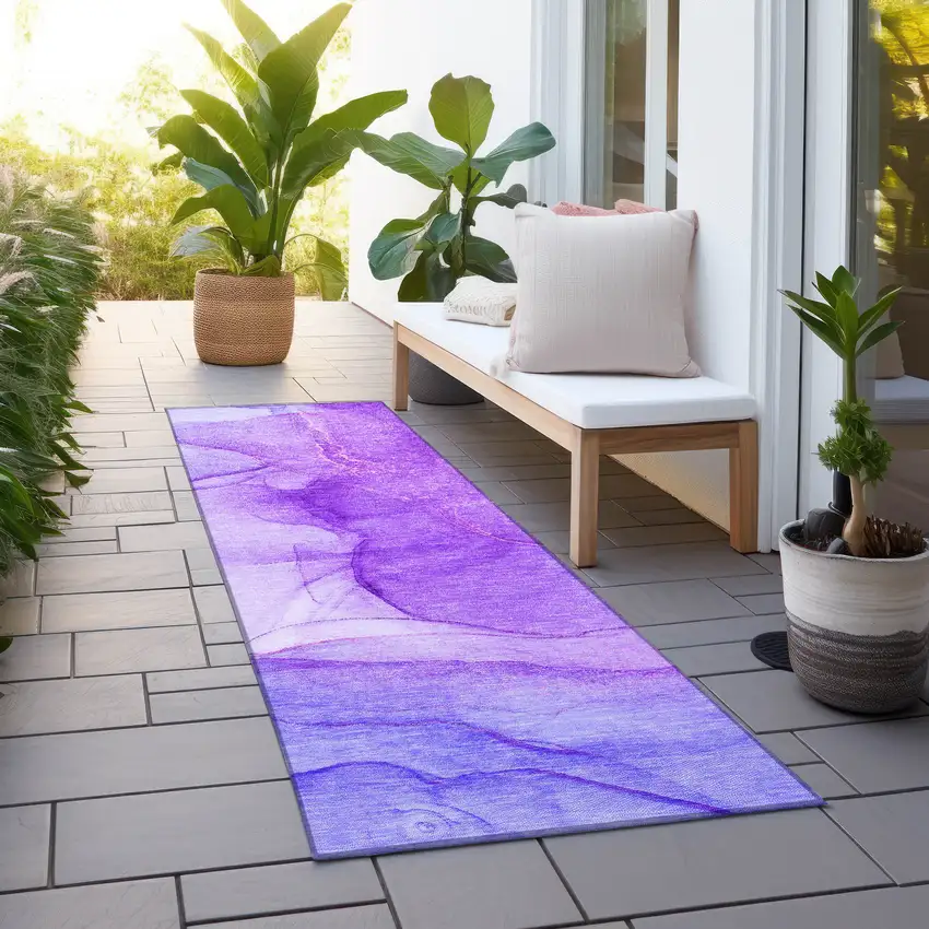 8' Runner Purple Abstract Washable Non Skid Indoor Outdoor Runner Rug Photo 8