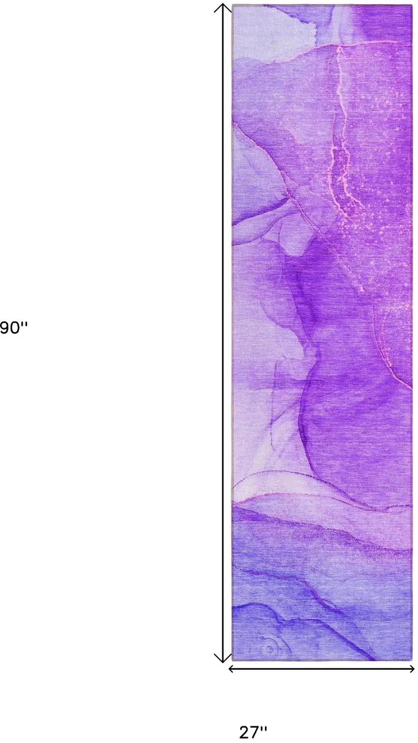 8' Purple Abstract Washable Non Skid Indoor Outdoor Runner Rug Photo 3