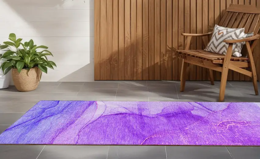 8' Runner Purple Abstract Washable Non Skid Indoor Outdoor Runner Rug Photo 1