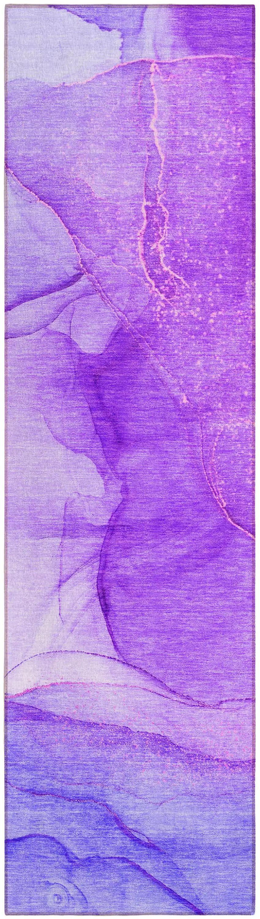 8' Purple Abstract Washable Non Skid Indoor Outdoor Runner Rug Photo 2