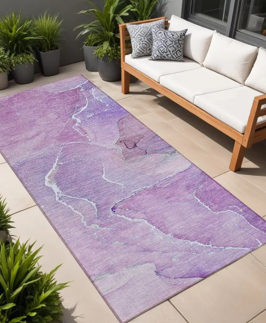 Purple Abstract Washable Non Skid Indoor Outdoor Runner Rug Photo 1