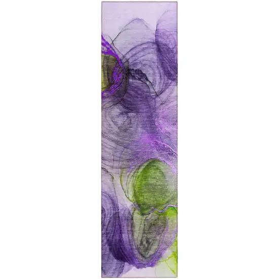 8' Runner Purple Abstract Washable Non Skid Indoor Outdoor Runner Rug Photo 2
