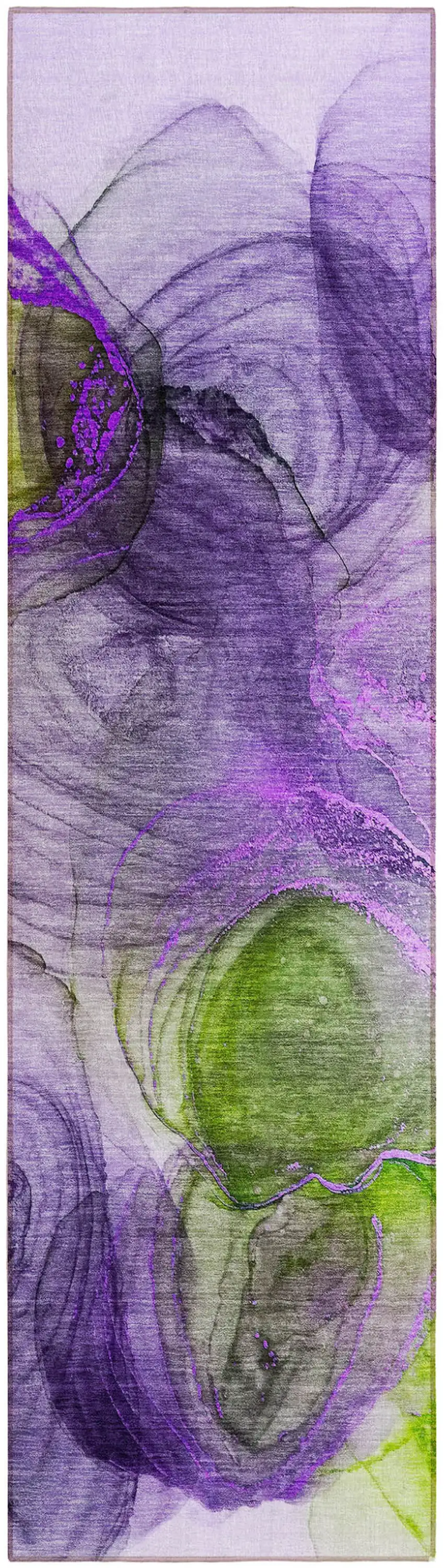 8' Runner Purple Abstract Washable Non Skid Indoor Outdoor Runner Rug Photo 2