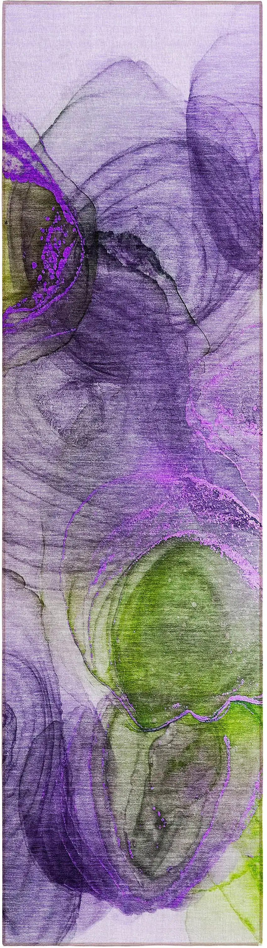 8' Runner Purple Abstract Washable Non Skid Indoor Outdoor Runner Rug Photo 2