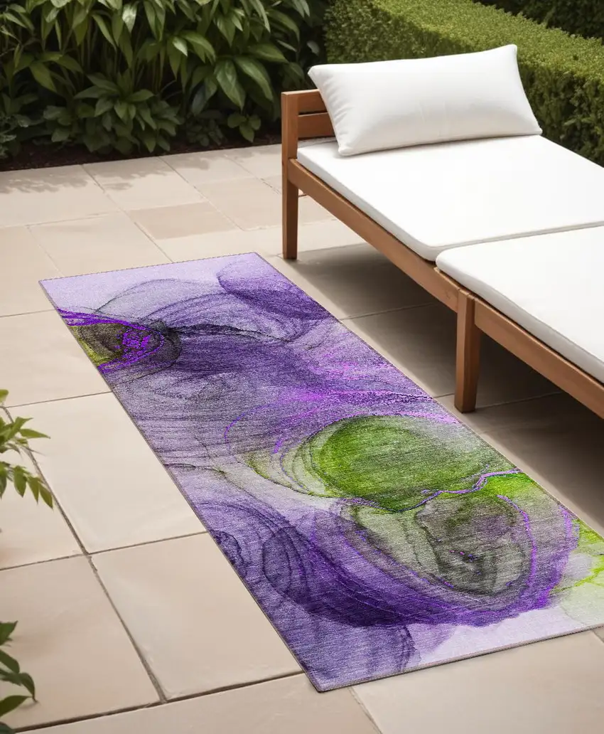 Purple Abstract Washable Non Skid Indoor Outdoor Runner Rug Photo 1