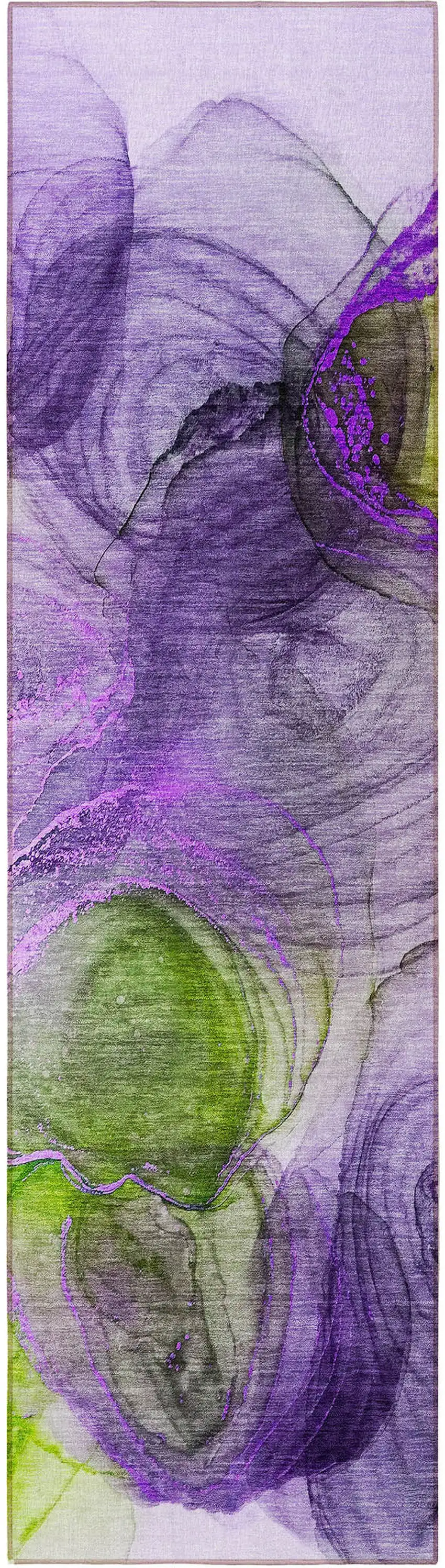 8' Runner Purple Abstract Washable Non Skid Indoor Outdoor Runner Rug Photo 4