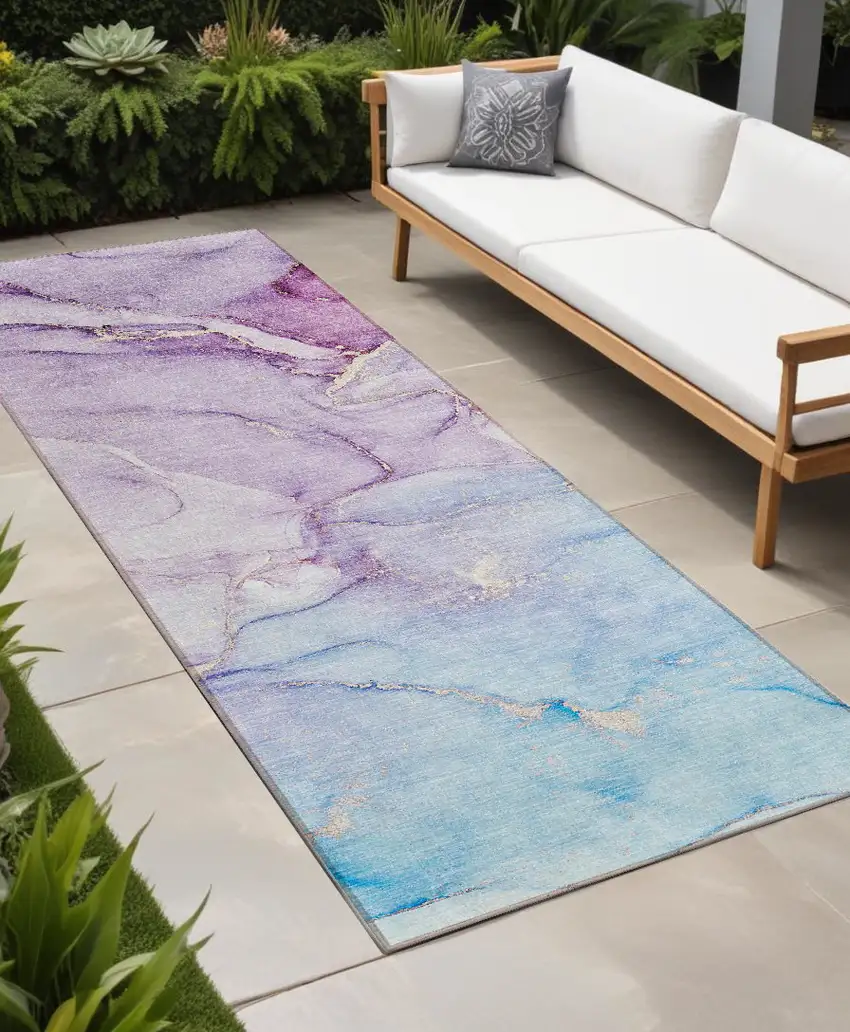 Purple Abstract Washable Non Skid Indoor Outdoor Runner Rug Photo 1