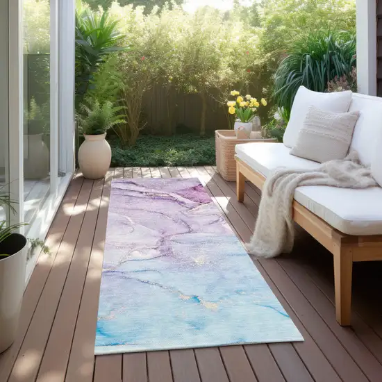 Purple Abstract Washable Non Skid Indoor Outdoor Runner Rug Photo 8