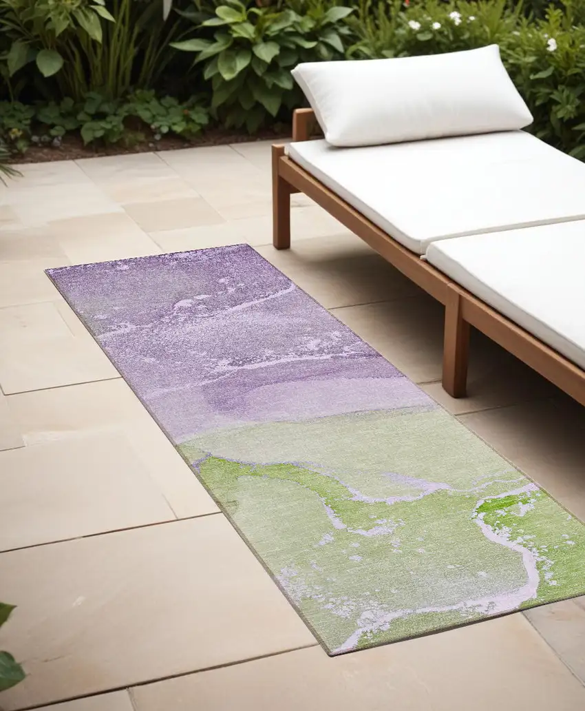 Purple Abstract Washable Non Skid Indoor Outdoor Runner Rug Photo 1